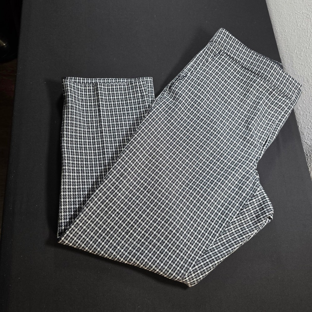 Ann Taylor Curvy Fit Houndstooth Dress Pants Black White Straight Leg Size 10